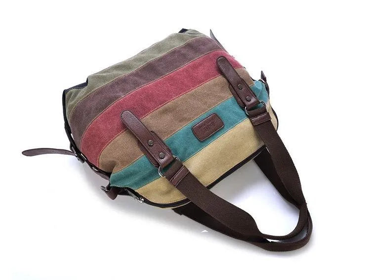 Canvas Striped Womens Handbag Rainbow Shoulder Bag