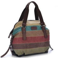 Canvas Striped Womens Handbag Rainbow Shoulder Bag