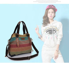 Canvas Striped Womens Handbag Rainbow Shoulder Bag