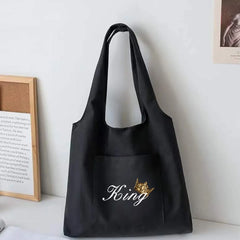 King Print Canvas Vest Bag Women Shoulder Tote Handbag Large Capacity Shopping
