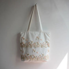 Lace Canvas Shoulder Bag Embroidery Flower Tote Beach Bag