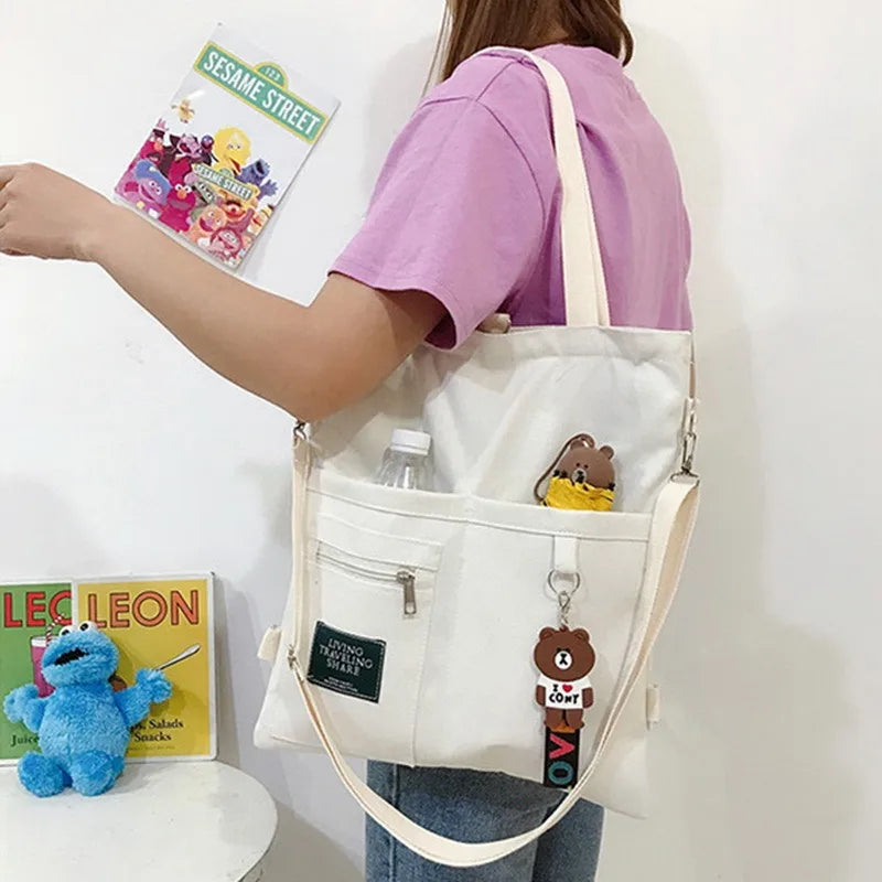 Canvas Shoulder Bag Large Capacity Folding Tote Bag