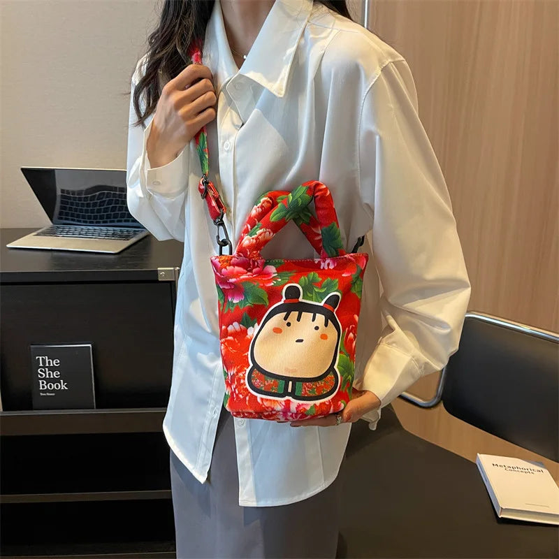 Canvas Women's Bag Print Handbag Cartoon Graffiti Crossbody Bags