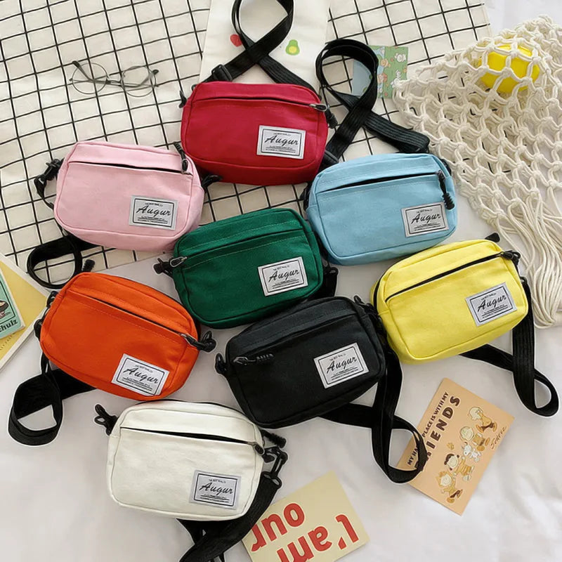 Canvas Crossbody Bag Unisex Small Solid Square Shoulder Pack Handbag