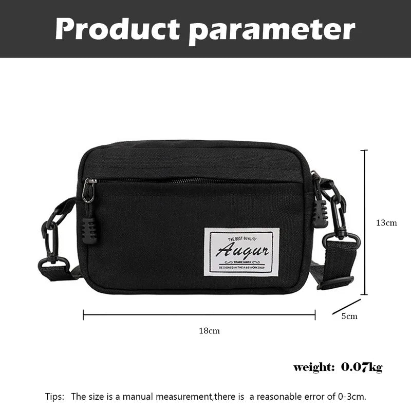 Canvas Crossbody Bag Unisex Small Solid Square Shoulder Pack Handbag