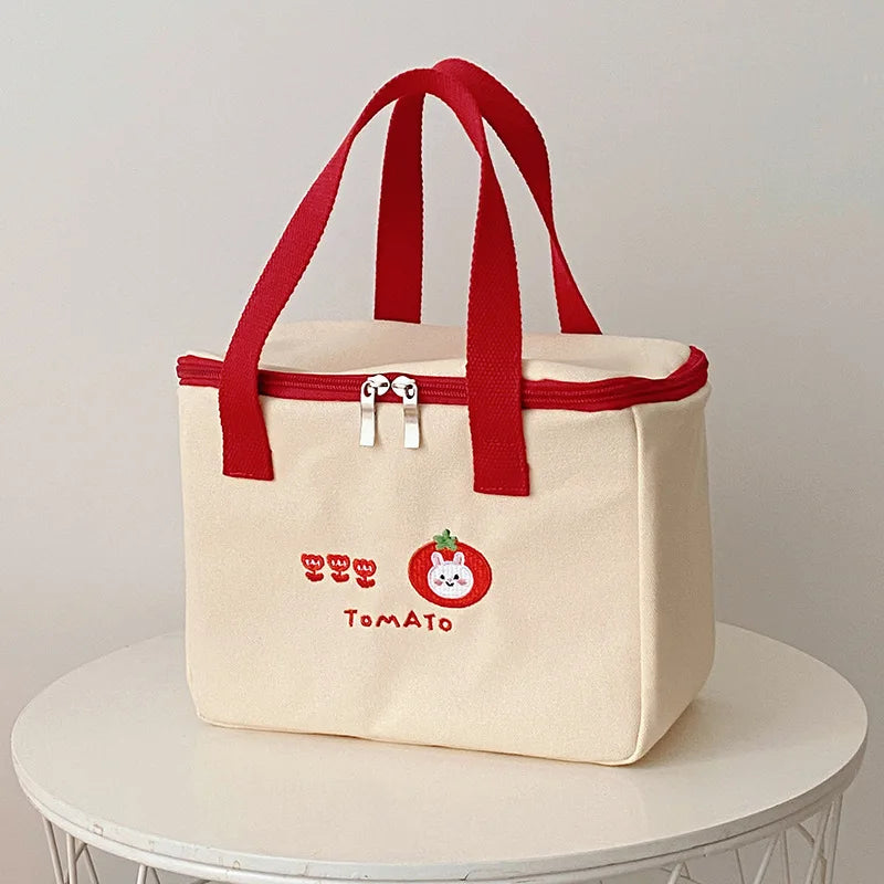 Canvas Women's Bear Embroidery Lunch Box Bag Tote Handbags