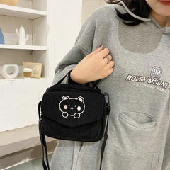 Preppy Style Student Tote Corduroy Bag Embroidery Girl Bear Shoulder Bag