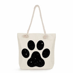 Capacity Lady Tote Bags Women Star Dog Paw Handbags Linen Thick Rope Summer Fema
