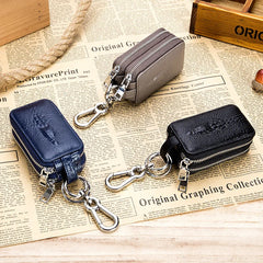 Leather Key Case for Men and Women, Large-capacity Double-layer Key Storage Bag