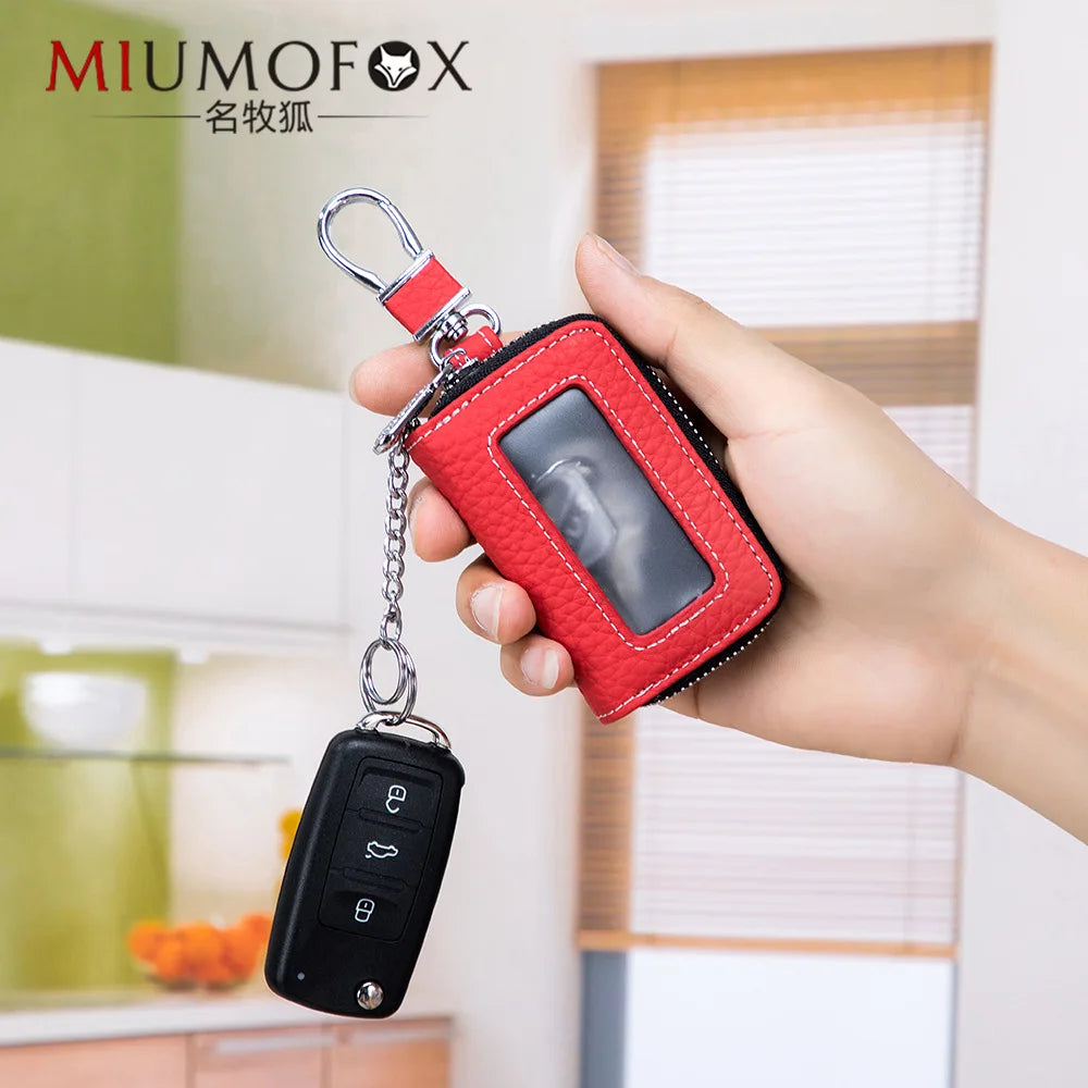 Leather Car Key Case Holder Waist Hanging Keychain Multifunction Bag