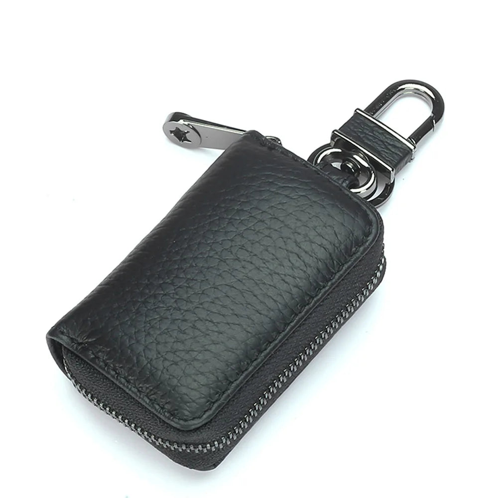 Mini Leather Key Holder with Zipper Closure