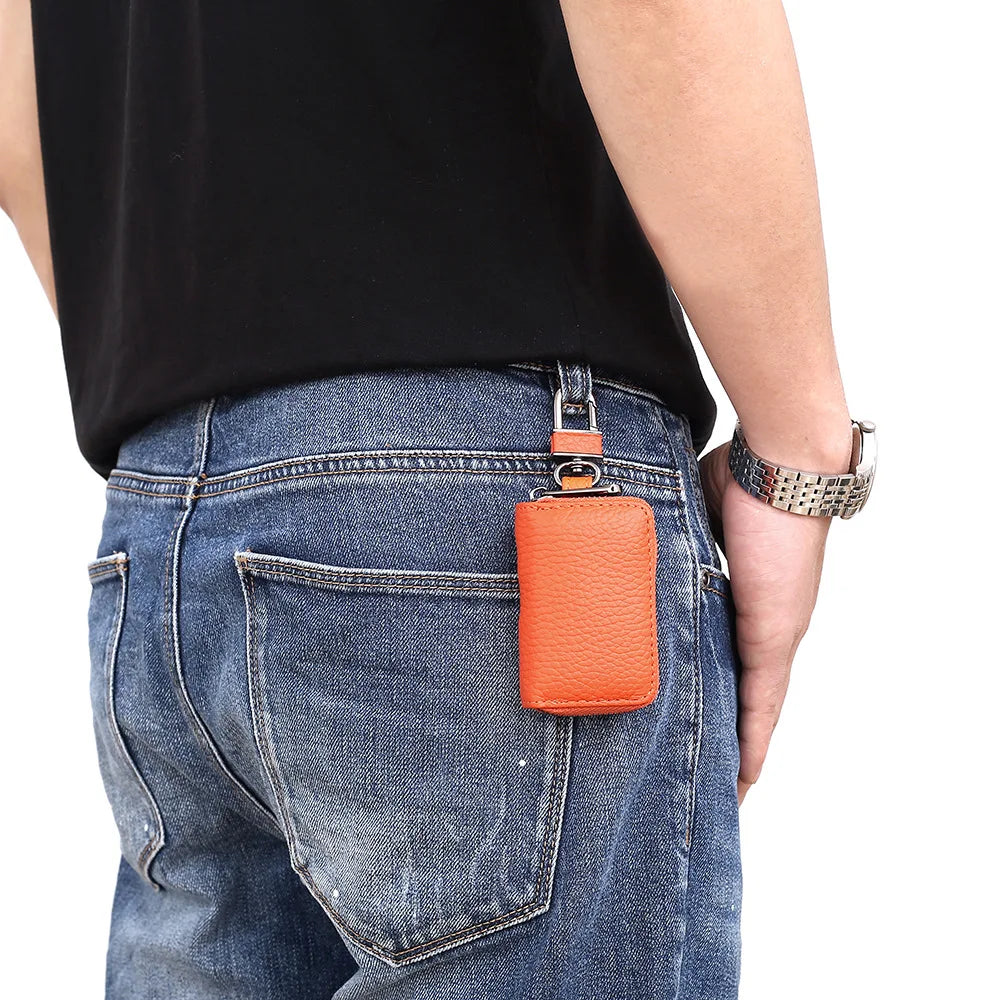 Mini Leather Key Holder with Zipper Closure