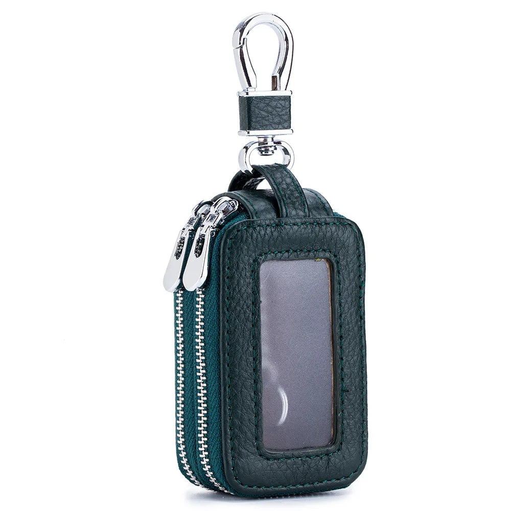 Leather Car Key Holder Double Zipper Square Key Case Men Women