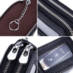 Leather Car Key Holder Double Zipper Square Key Case Men Women