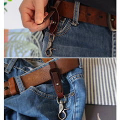 Leather Car Keychain for Men Vintage Key Ring Holder