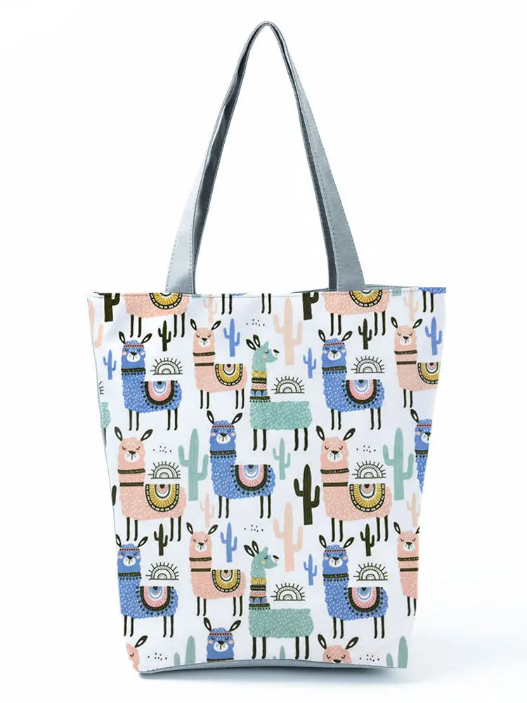 Alpaca Print Shoulder Bag Large Capacity Travel Tote