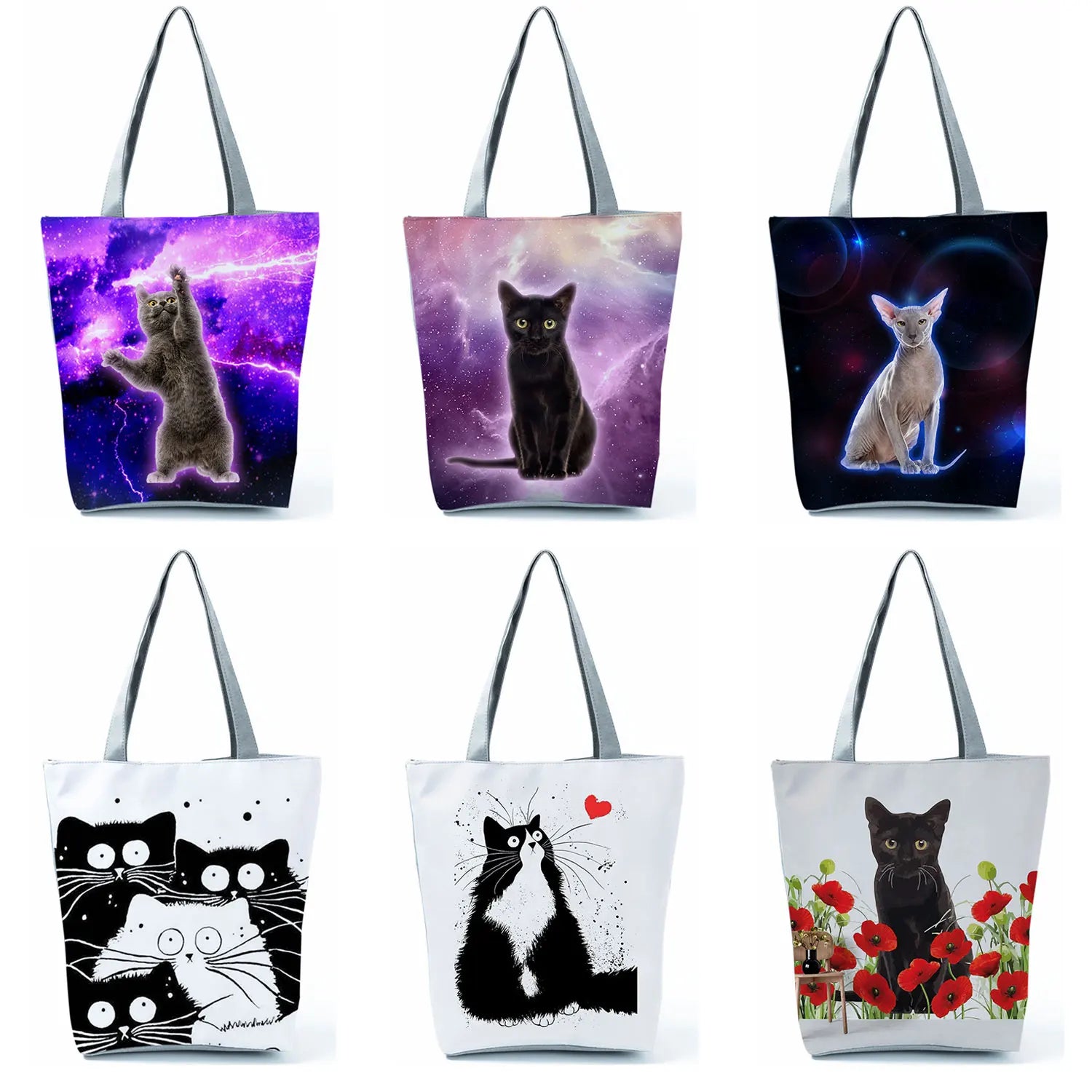 Cartoon Animal Print Handbag Cat Family Shoulder Bag Ladies Tote Bag