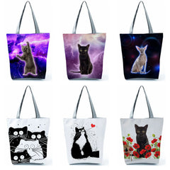 Cartoon Animal Print Handbag Cat Family Shoulder Bag Ladies Tote Bag