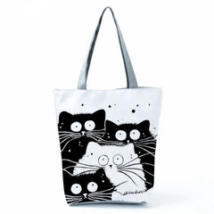 Cartoon Animal Print Handbag Cat Family Shoulder Bag Ladies Tote Bag