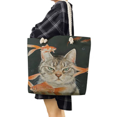 Cartoon Cat Print Shopping Bags Eco Reusable Handbags Womens Totes