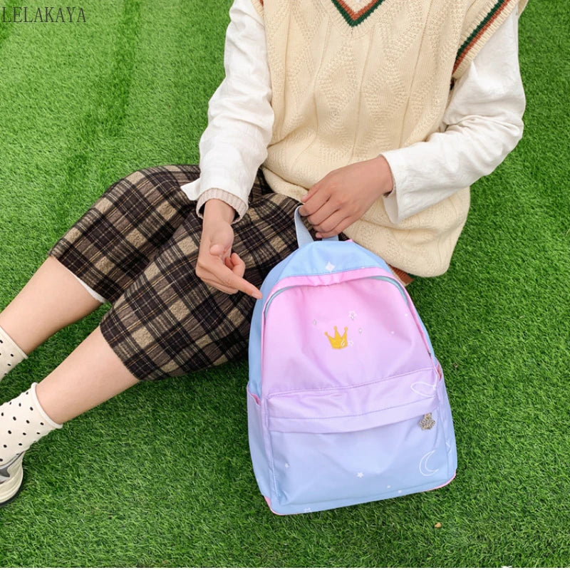 Cartoon Crown Gradient Backpack School Bags for Boys Girls Kids