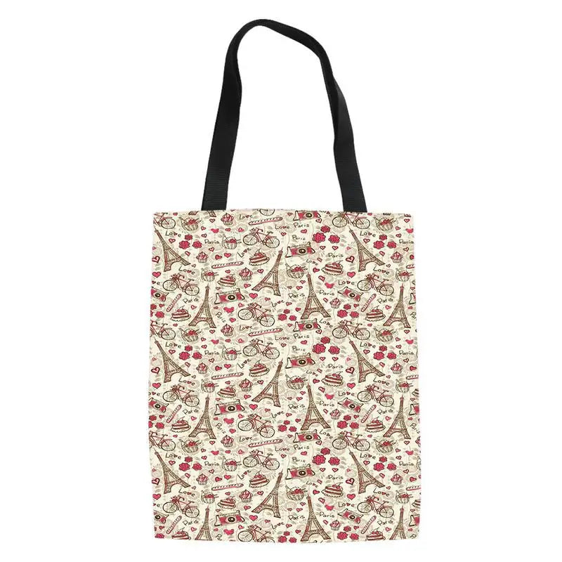Eiffel Tower Women Handbag Folding Canvas Bag Shoulder Tote Book Bag