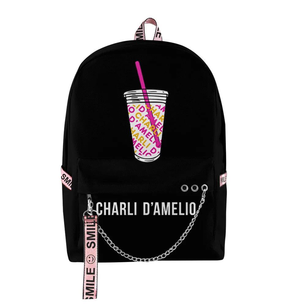 Charli D'Amelio Backpack for Boys Girls, Kpop Key Chain Accessories Bag