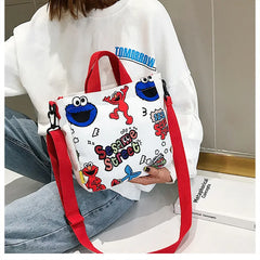 Sesame Street Canvas Women's Shoulder Bag - Large Capacity