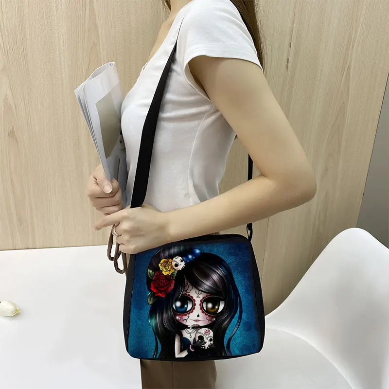 Cartoon Gothic Girl Printing Shopping Bag Canvas Messenger Bag