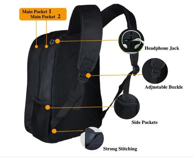 Cartoon GTA5 3D Backpack School Bag Book Bag Zipper Messenger