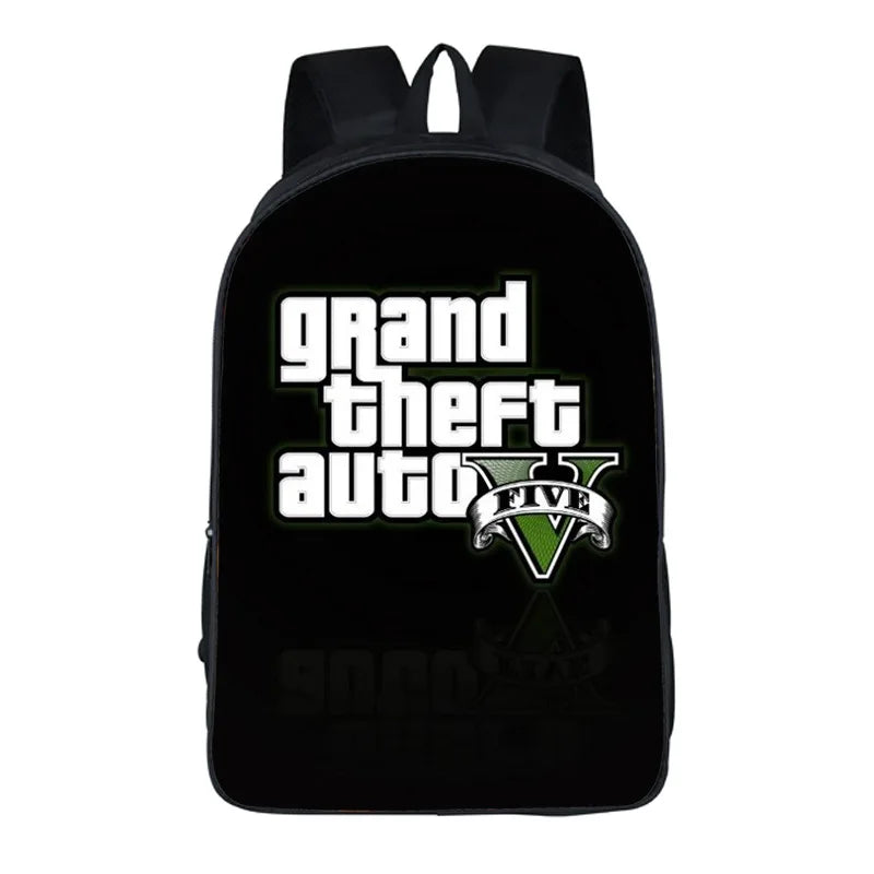 Cartoon GTA5 3D Backpack School Bag Book Bag Zipper Messenger