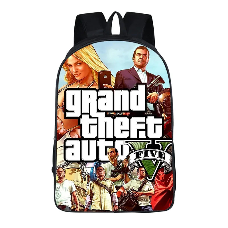 Cartoon GTA5 3D Backpack School Bag Book Bag Zipper Messenger
