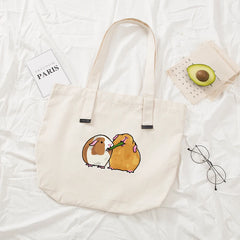 Canvas Tote Bag Guinea Pig Print Foldable Reusable Women Canvas Shoulder Bag