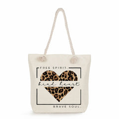 Leopard Letter Printed Tote Bag Reusable Shopping Handbag