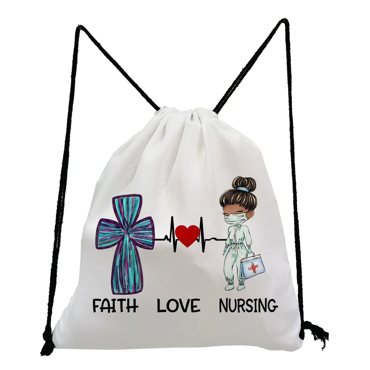 Cartoon Nurse Doctor Printed Drawstring Backpack - Students Shoes Storage Bag