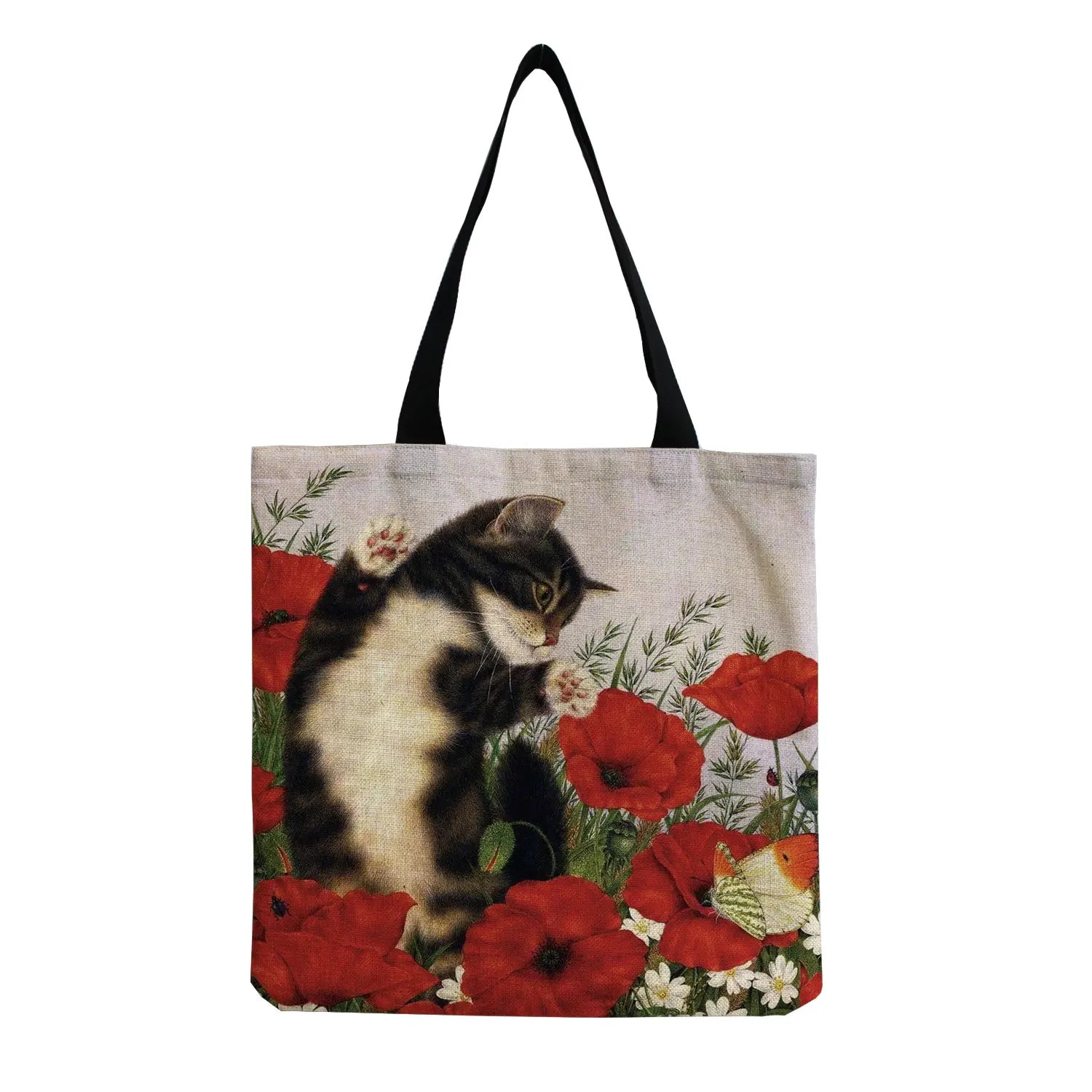Cute Cat Flower Tote Bag for Women - High Capacity Beach Travel Handbag