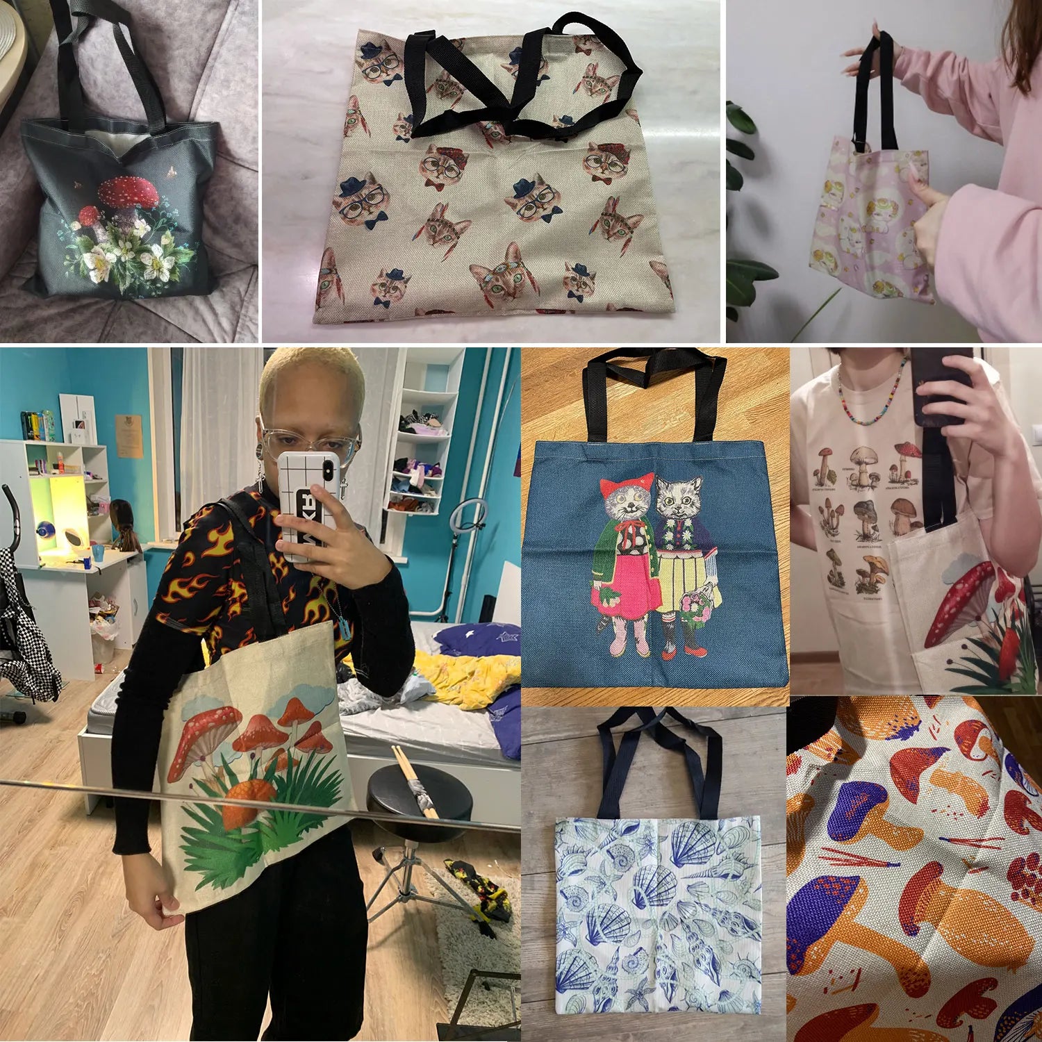 Cute Cat Flower Tote Bag for Women - High Capacity Beach Travel Handbag