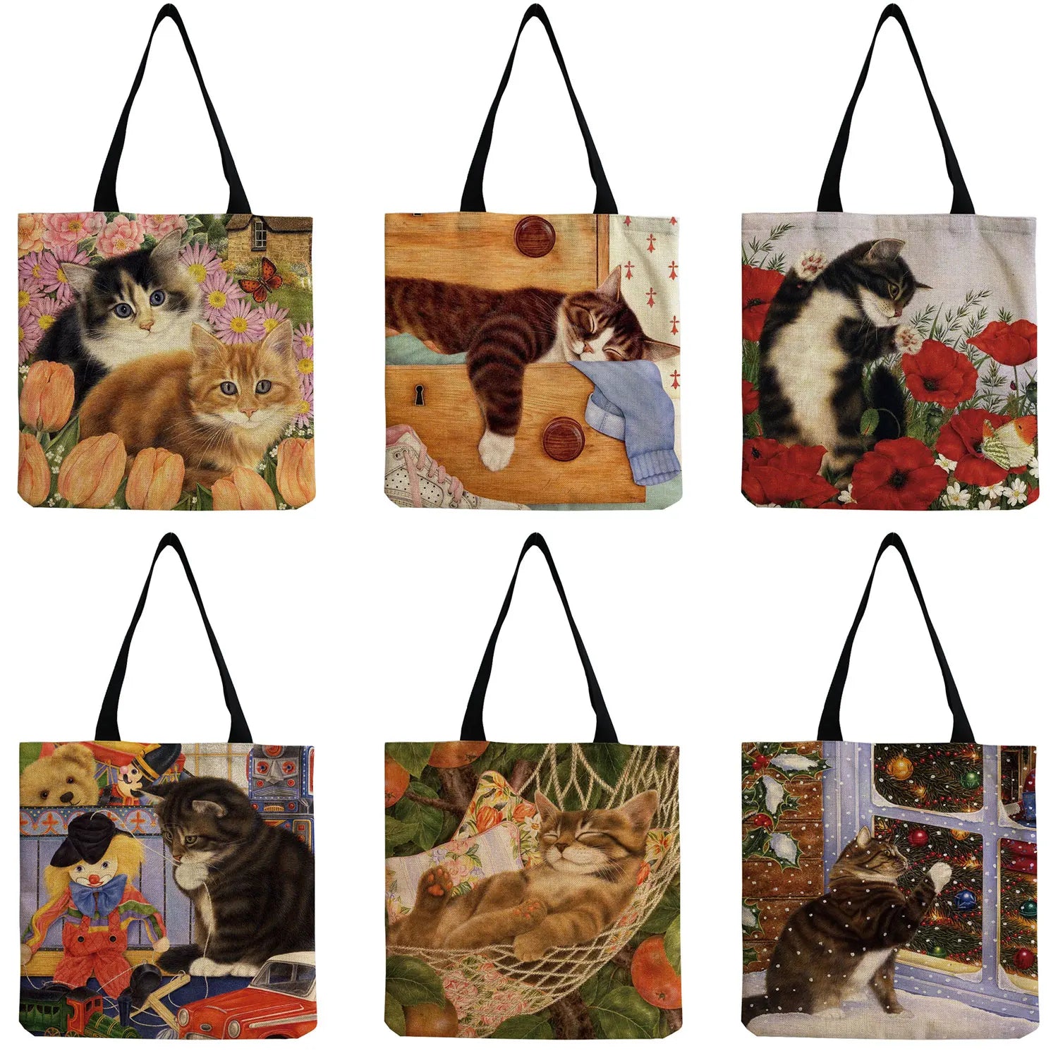 Cute Cat Flower Tote Bag for Women - High Capacity Beach Travel Handbag
