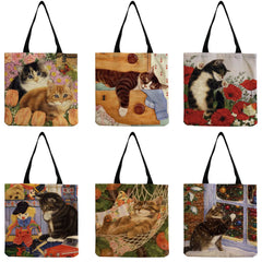 Cute Cat Flower Tote Bag for Women - High Capacity Beach Travel Handbag