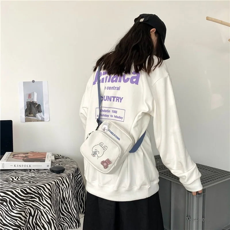 Rabbit Print Crossbody Bag Canvas Shoulder Bag for Women Mini Bags