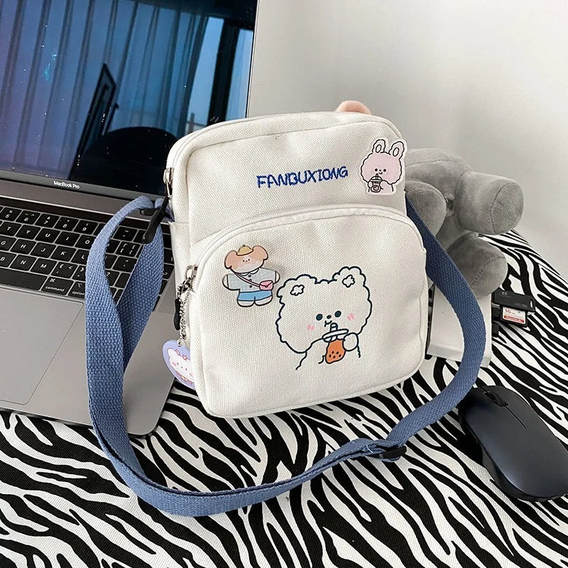 Rabbit Print Crossbody Bag Canvas Shoulder Bag for Women Mini Bags