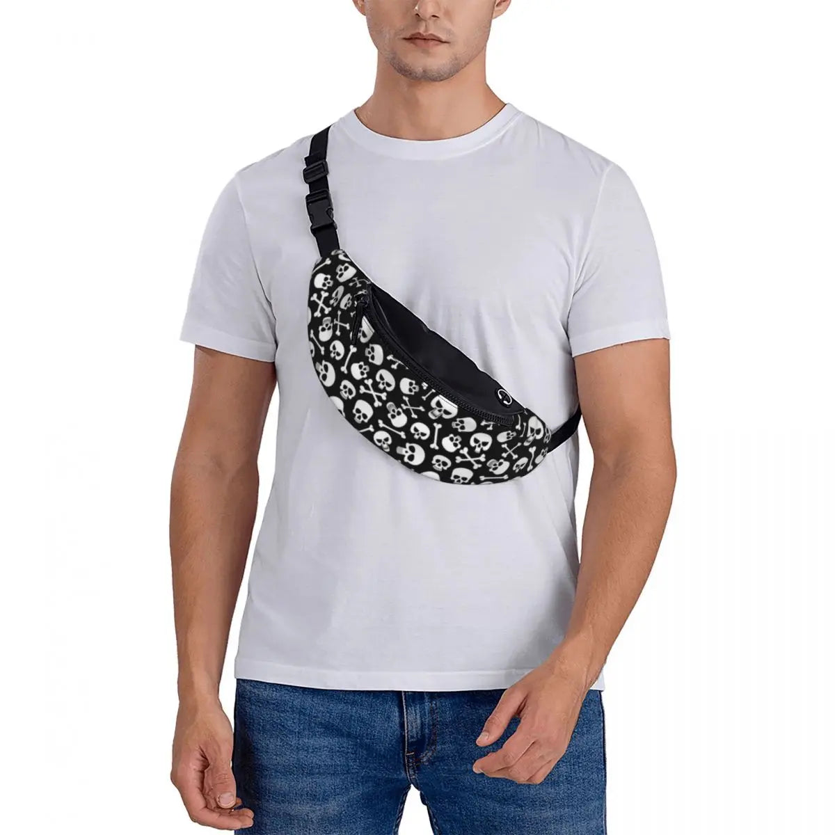 Cartoon Skull Print Waist Bag Bones Pattern Polyester Picture Waist Pack