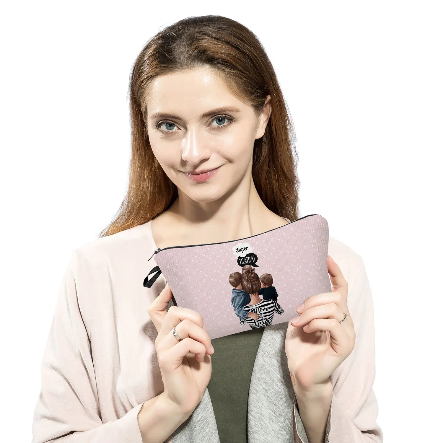 Cartoon Mama Printed Cosmetic Bag Mom And Baby Foldable Women Casual Storage