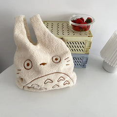 Totoro Embroidery Lamb Fabric Handbag for Women Girls