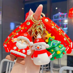 Cartoon Santa Snowman Key Chain Pendant Christmas