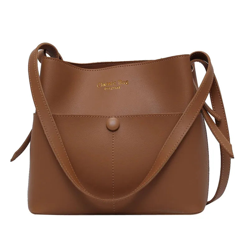 Casual Buckets Bag Women Shoulder Bags Soft Pu Leather Crossbody Bag