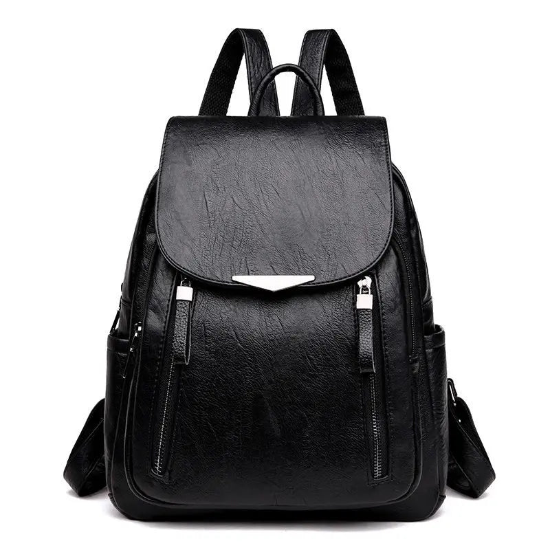 Casual Leather Backpack for Women Large Capacity Double Zipper Shoulder Bag