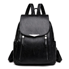 Casual Leather Backpack for Women Large Capacity Double Zipper Shoulder Bag