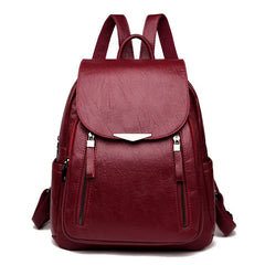 Casual Leather Backpack for Women Large Capacity Double Zipper Shoulder Bag