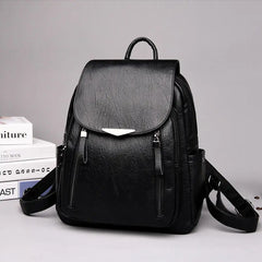 Casual Leather Backpack for Women Large Capacity Double Zipper Shoulder Bag